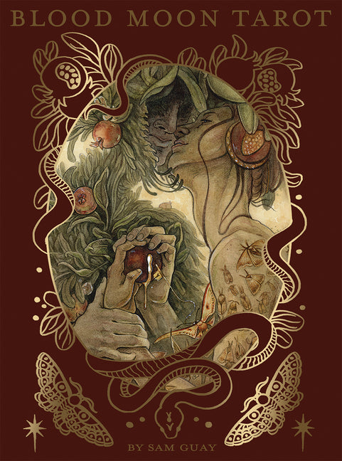 Blood Moon Tarot: Deluxe 78-Card Tarot Deck with Ethereal Watercolor Art, Linen Finish, Burgundy Edges, and Hardcover Book - Gold Foil-Accented Set