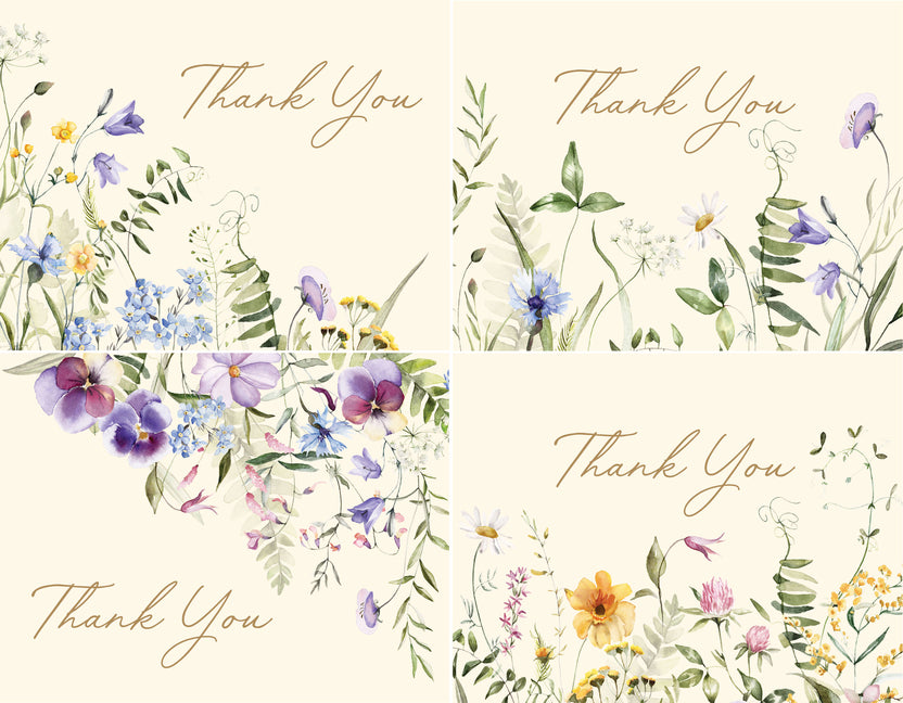 Wildflowers Premium Thank You Note Cards (20 cards with 4 unique designs. 21 self-sealing envelopes) (Premium Note Cards)